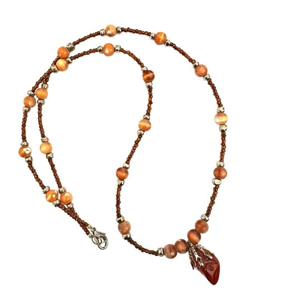 Carnelian Orange beaded pendant necklace - Picture 9 of 10